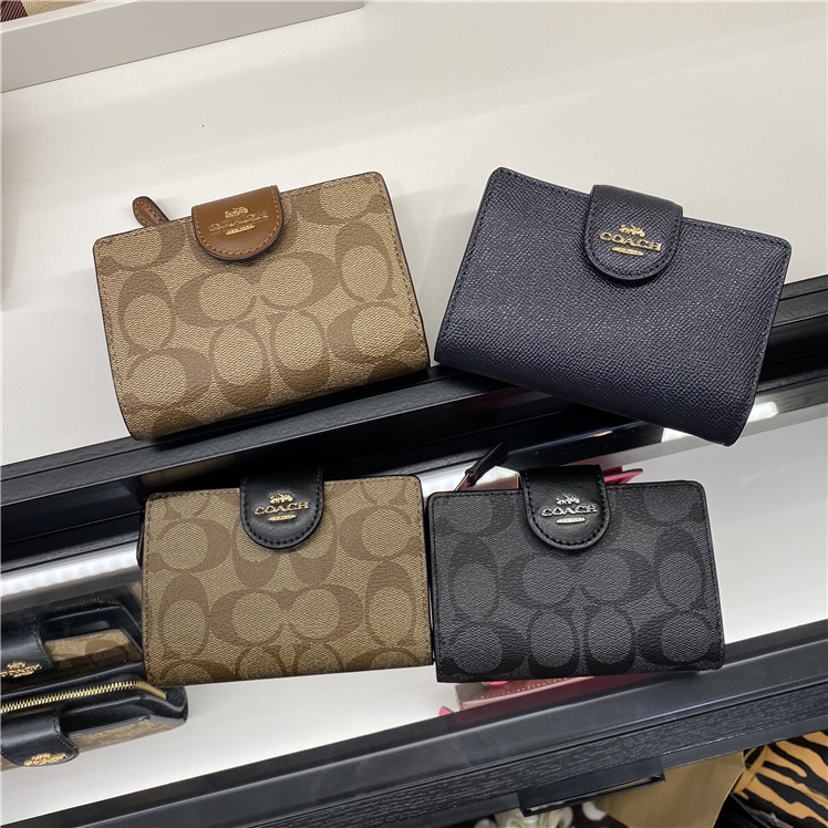 COACH Ladies folding purse card bag pocket wallet signature canvas wallet corner zip wallet Coach Tas Wanita Coach Dompet Wanita Coach Dompet Lipat