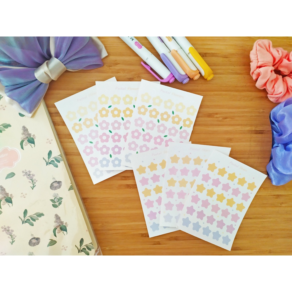 

[POMU] Sticker pastel bintang, bunga / stiker dekorasi bullet journal aesthetic / colorful