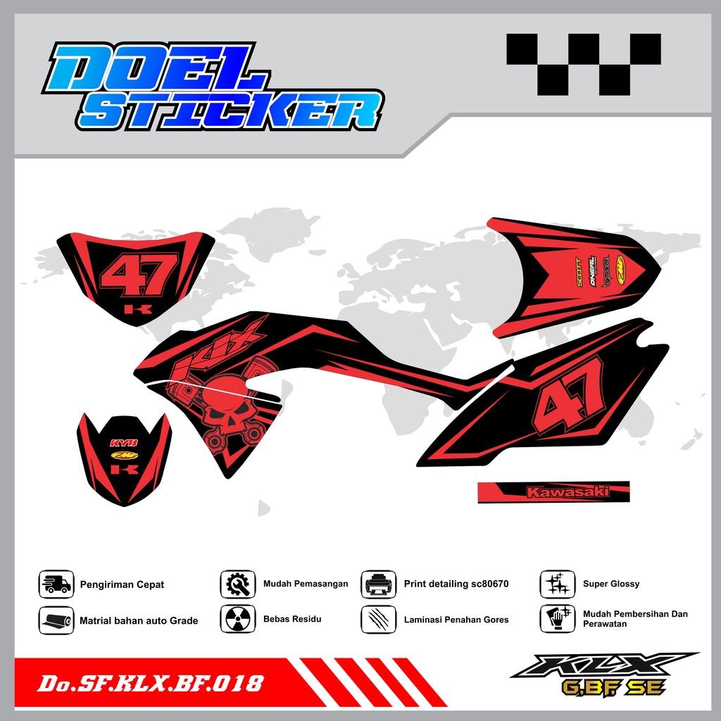 Sticker Striping Honda KLX 150 G , BF , SE Lama List Variasi Hologram , Crome Doel 018