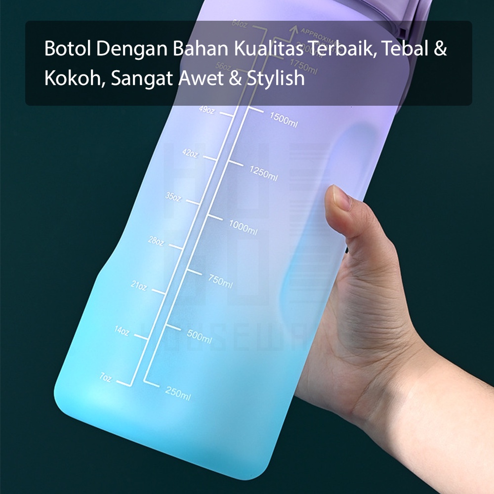 HUGO Botol Minum Pelangi Gradasi 2 Liter Motivation Gratis Stiker 2000 mL BPA FREE