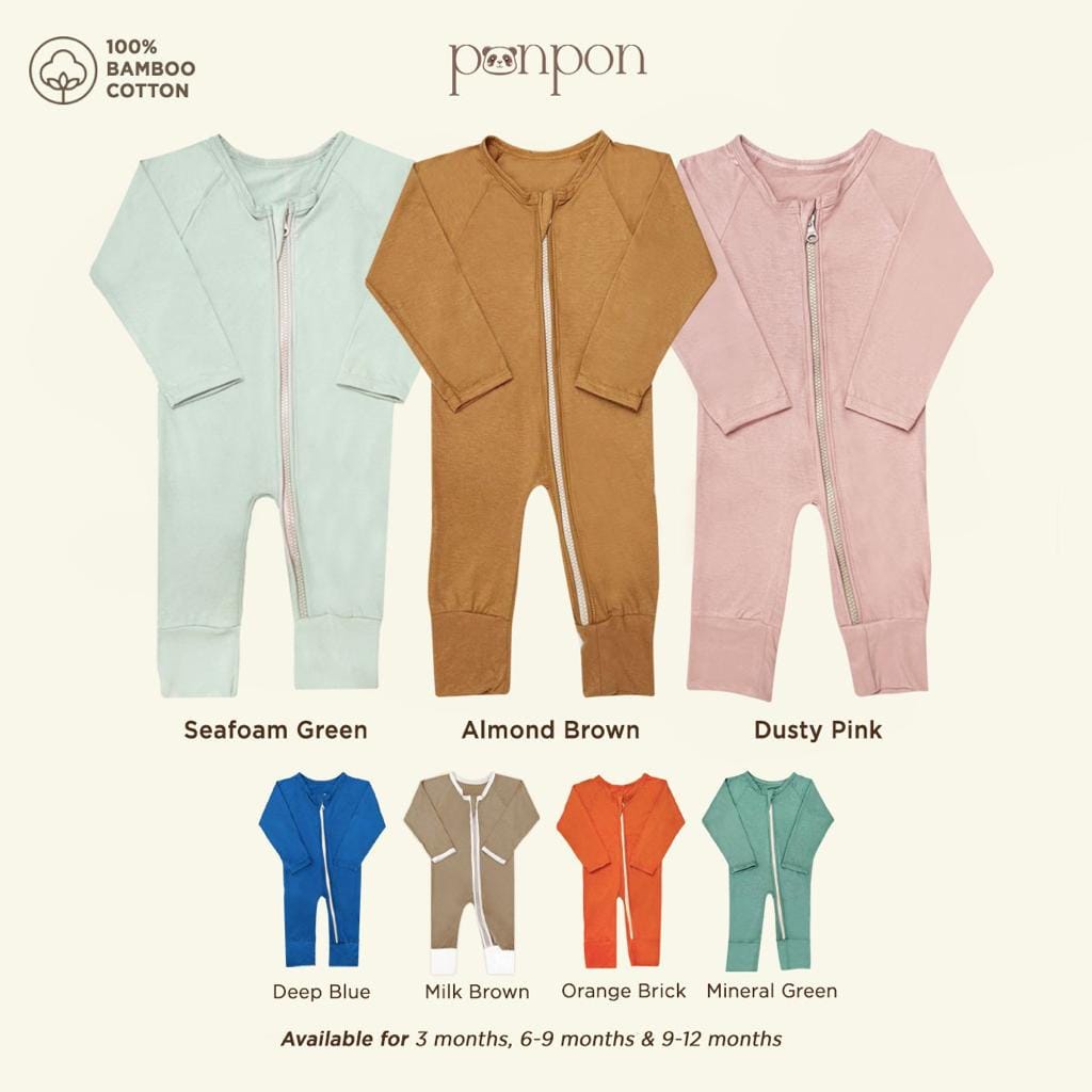 little ponpon sleep suit zipper   100  cotton bamboo