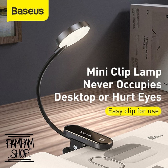 BASEUS ORIGINAL Comfort Reading Mini Clip On Lamp Lampu Baca Cas Charging Jepit LED Belajar