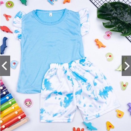 SETELAN ANAK RUFFLE MARINA TIE DYE COMBINATION / SET BAJU ANAK CEWEK USIA 1- 8 TAHUN TIE DYE EDITION