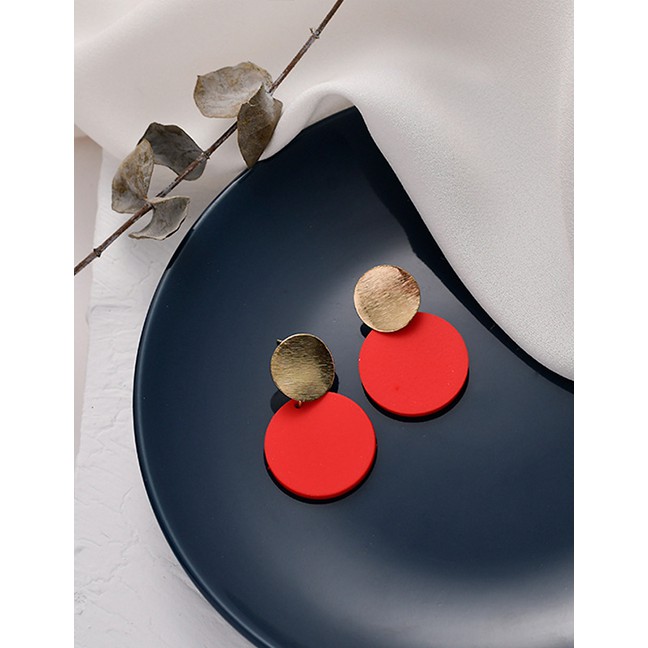 LRC Anting Tusuk Fashion Red Round Stitching Earrings D27865