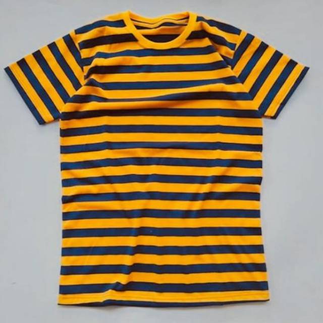 KAOS STRIPE BIG KUNING NAVY, COTTON PREMIUM