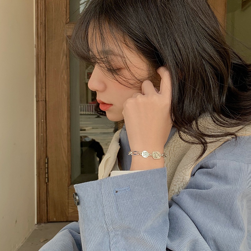 YEEZII Gelang Rantai Warna Silver Gaya Retro Untuk Wanita