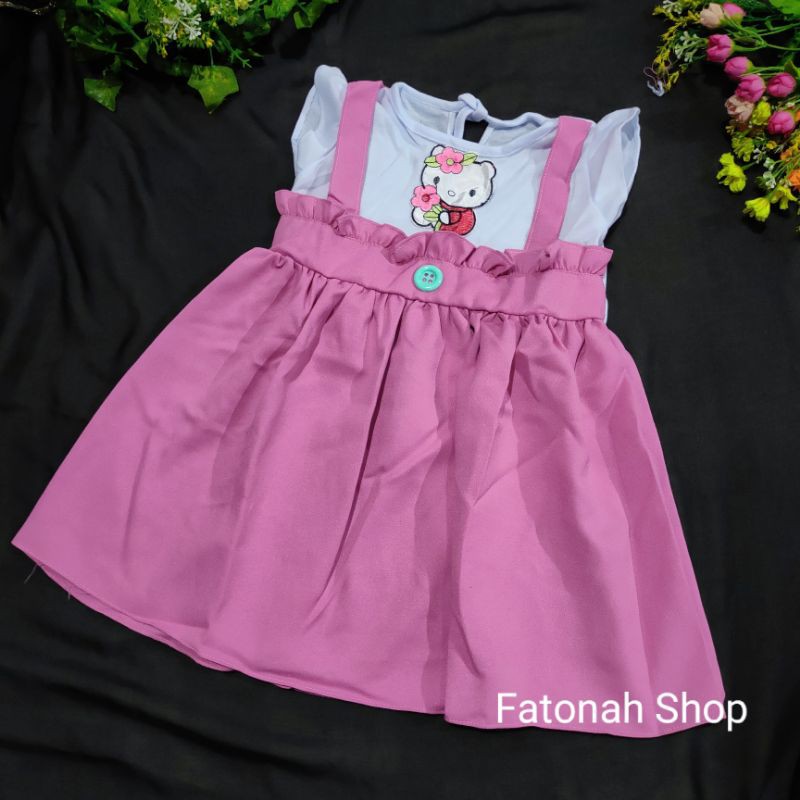 Dress Anak 1 2 tahun baju anak perempuan gaun moscrepe hellokitty moscrepe ov ( dress moscrepe Ov )