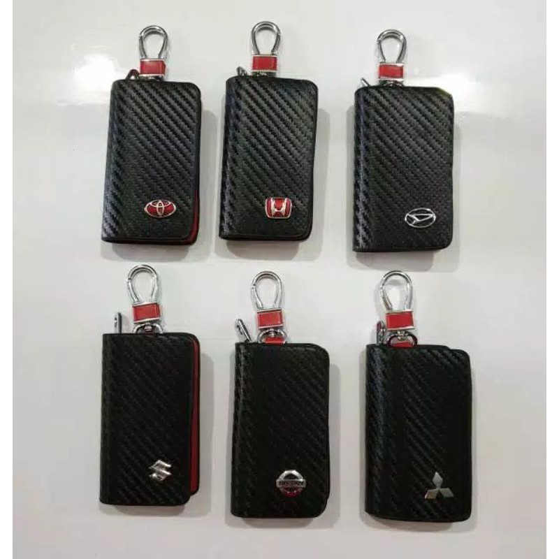 dompet gantungan kunci mobil logo toyota honda Mitsubishi suzuki nissan daihatsu Mazda wuling carbon motor