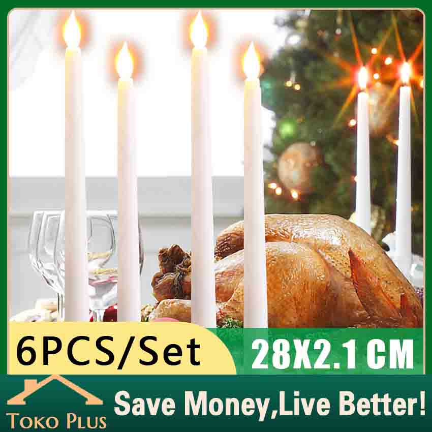 CANV 6PCS Lilin LED Lampu Elektrik Putih Led Panjang Lilin Baterai Panjang Dekorasi Rumah Lampu