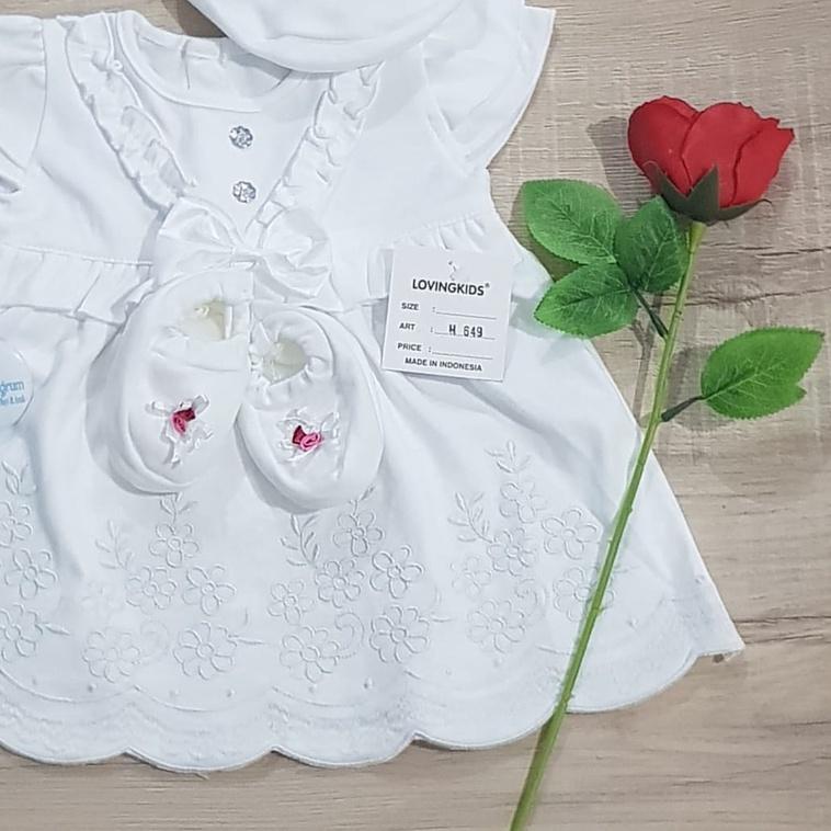 Dress Newborn Aqiqah / Baptis Baju Bayi Perempuan 1 Set Putih