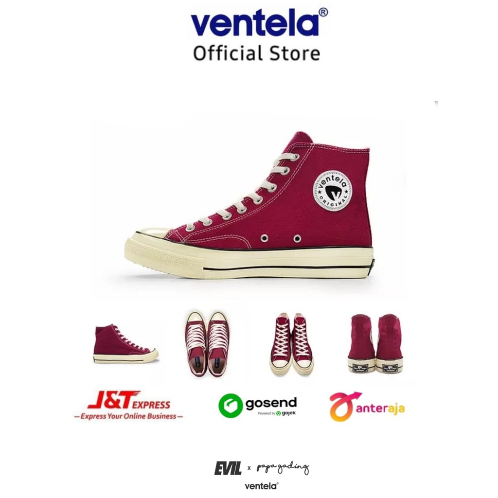 Sepatu Ventela BTS High Maroon Sneakers Shoes Original Ventela