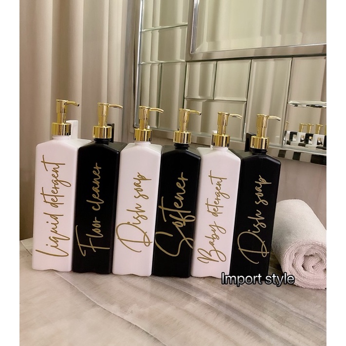 jerigen PUMP 1liter stiker gold new HITAM PUTIH . aesthetic tempat isi ulang sabun cair liquid detergent laundry room estetik