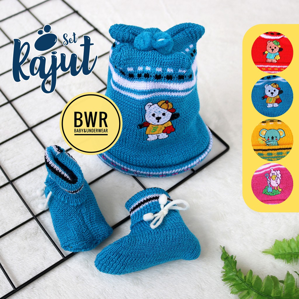 Topi Set Kaos Kaki Rajut BOBOKO / ABELIO | 0-6 M Topi Bayi Newborn Rajut Berkualitas PIlih Warna - Bwr IX