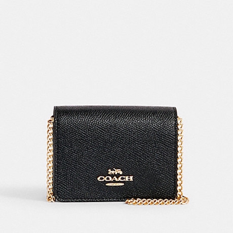 COACH MINI WALLET ON CHAIN IN BLACK PEBBLE   (C0059)