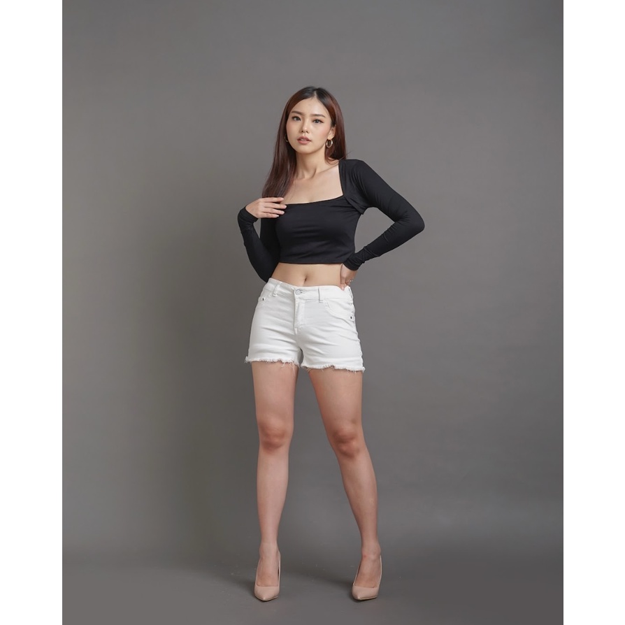 MODAVIE - LAURA Longsleeve Square Crop Top Korean Style Baju Atasan Wanita Lengan Panjang Crop Tee