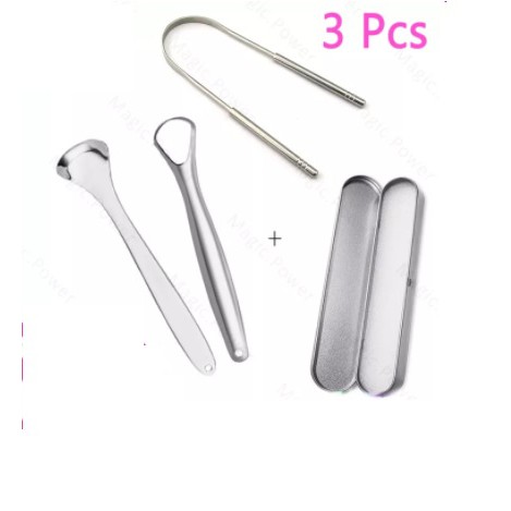 3 pcs pembersih Lidah Bahan Stainless Steel perawatan mulut