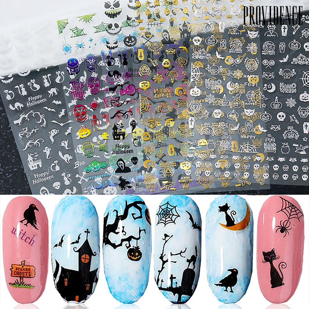 Providence 1 Sheet Nail Stickers Halloween Theme Pattern Self-Adhesive Paper Pumpkin Ghost Fingernails Decals Nails Accessories