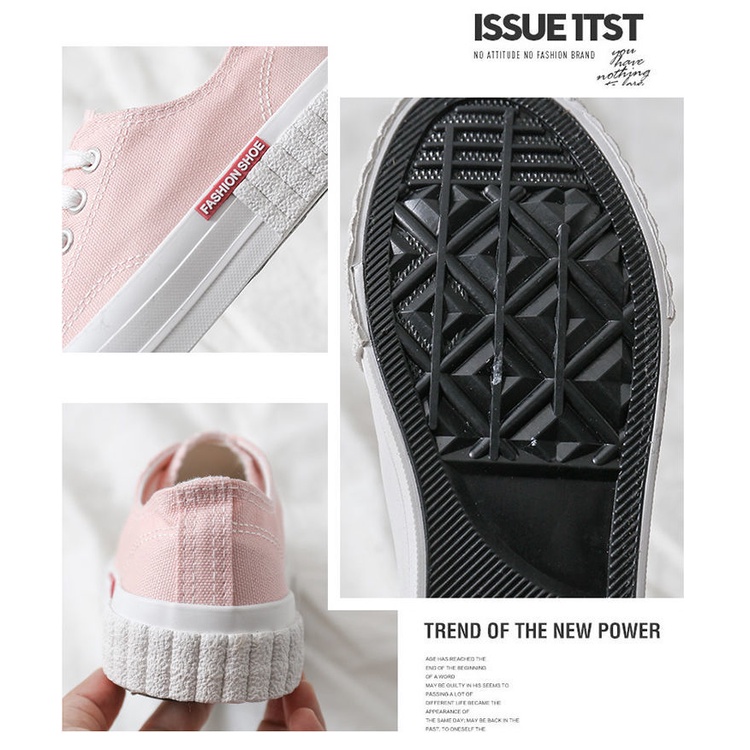 IDEALIFESHOES SEPATU KANVAS WARNA PINK DAN CREAM WANITA KOREA STYLE SEPATU SNEAKERS WANITA SPORT SHOES CREAM KEKINIAN 2022 TERBARU IMPORT FASHION SHOES