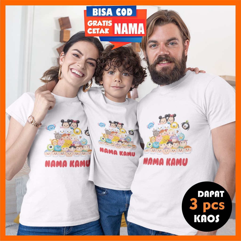 Baju Kaos Couple Keluarga Family IBU AYAH ANAK  Tsum Tsum Gratis Cetak Tulis Sablon Nama Sendiri