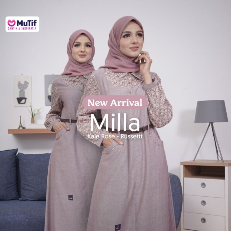 Baju Muslim Gamis Mutif milla kalle rose-russet
