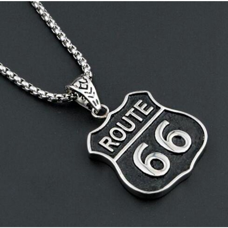 Kalung Liontin Desain Motor Route 66 Gaya Hip Hop Rock Untuk Pria