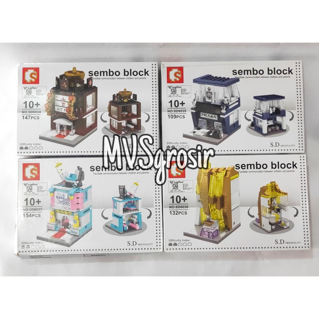 MVSGROSIR BRICKS SEMBO BLOCK MINI SHOP CITY SET SD603437 DPT 4PCS