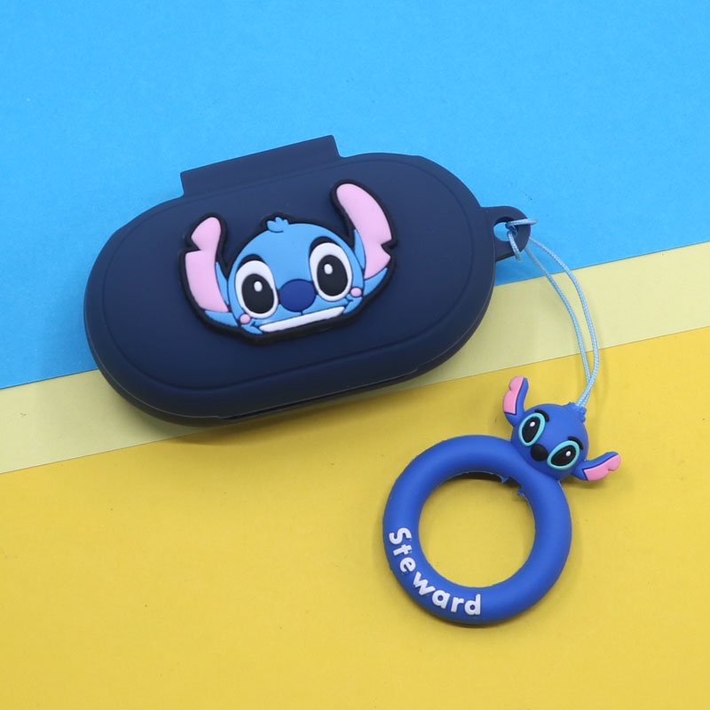 Casing Silikon Motif Kartun + Strap Jari Untuk Earphone Wireless Bluetooth Samsung Galaxy Buds / Buds