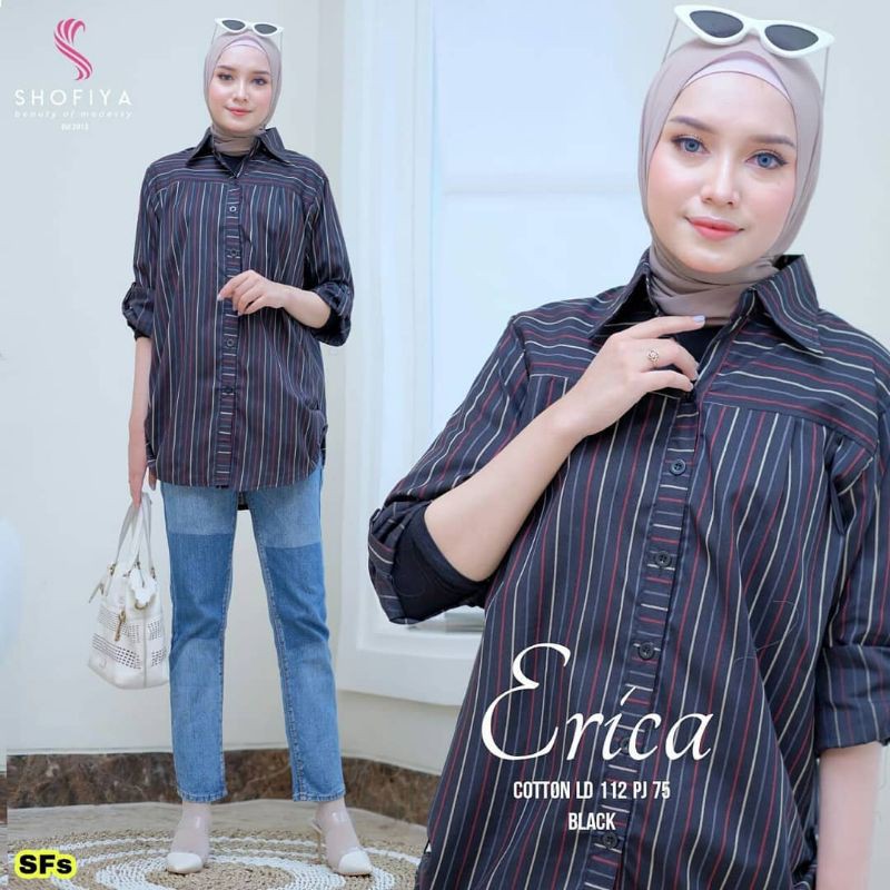 Kemeja Wanita Jumbo Katun Motif Garis Lengan Panjang E yukata Picture ORIGINAL by Shofiya Solo-2