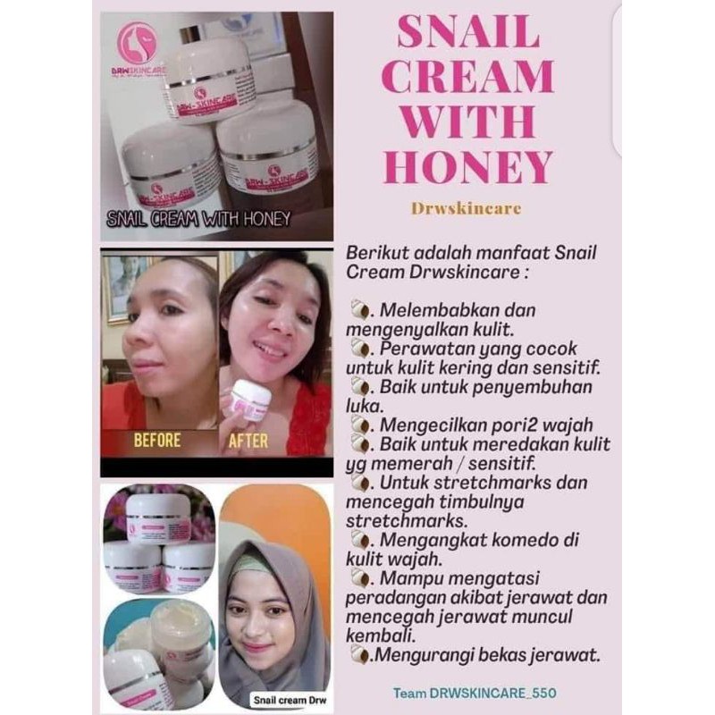 Snail Cream With Honey Drw Skincare Shopee Indonesia