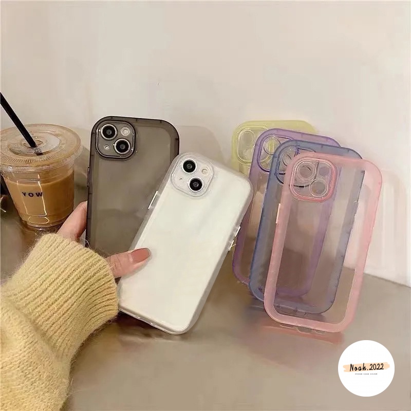 Case Pelindung Lensa Transparan Warna Macaron Fluorescent Untuk IPhone XR Xs Max X 11 12 Pro Max