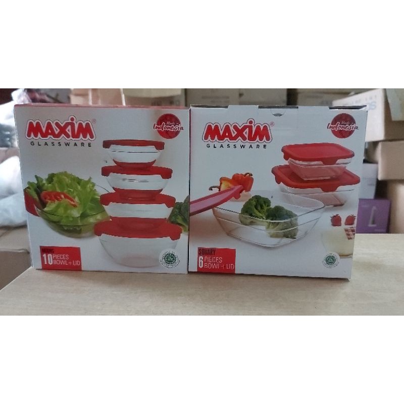 2 Pilihan Mangkok Susun Maxim Set Original Kotak 3 Pcs + Tutup & Bulat 5 Pcs + Tutup