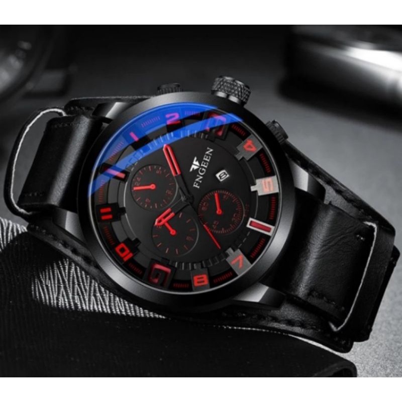 Jam Tangan Pria Watterresistant Original Luxury Kulit FNGEEN  FREE BOX