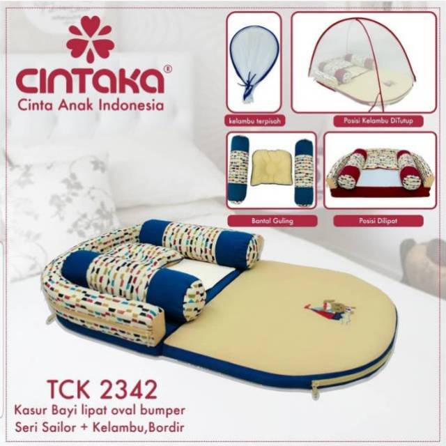 [2 kg] Cintaka Kasur Lipat Oval Bumper Bordir + Kelambu (bisa dilepas) Sailor Series - TCK 2342