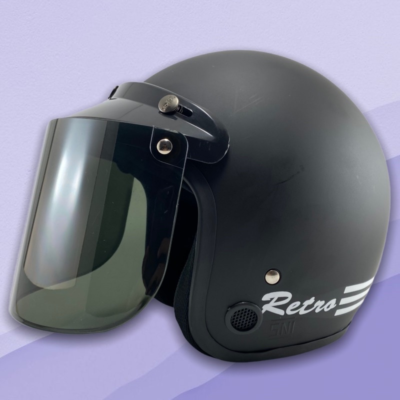 Helm Bogo Dewasa Wanita Pria Cewek Cowok Motor Sni Helem Retro Klasic Classic Cod Warna Hitam Doff