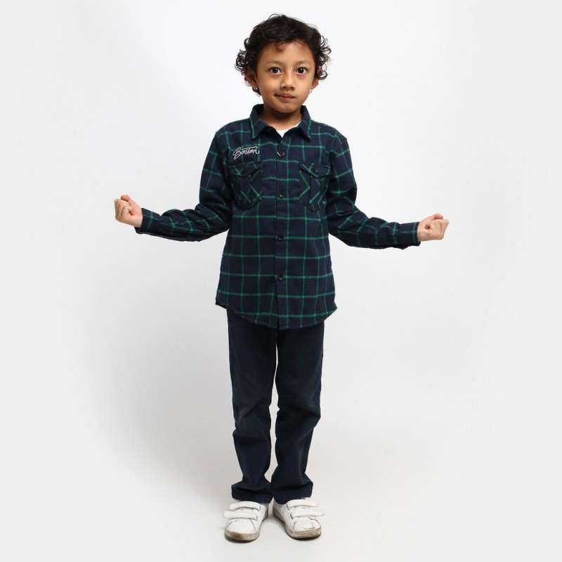 ALTON Kids Navy Green Flannel