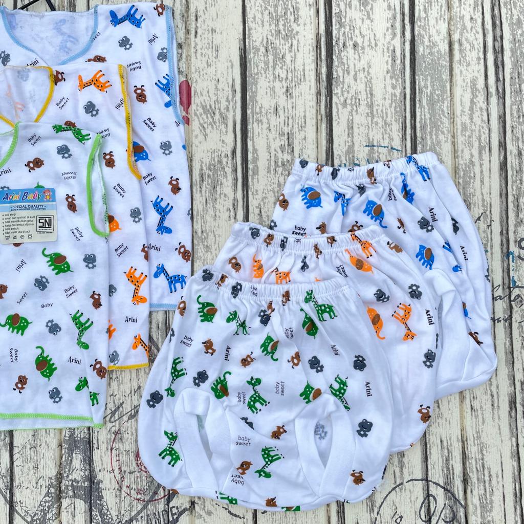 3 Pcs Baju Lengan Kutung + Celana Pop Kacamata Baju Bayi Baru Lahir Asyam Baby