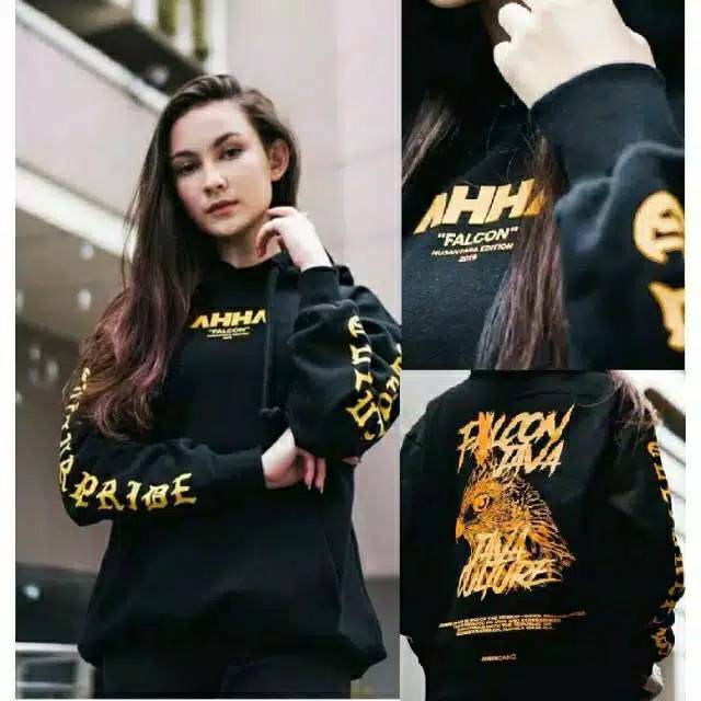 GRADE ORI - Size L XL XXL XXXL - Jaket Hoodie Premium AHHA Falcon Java Hitam Fleece Tebal