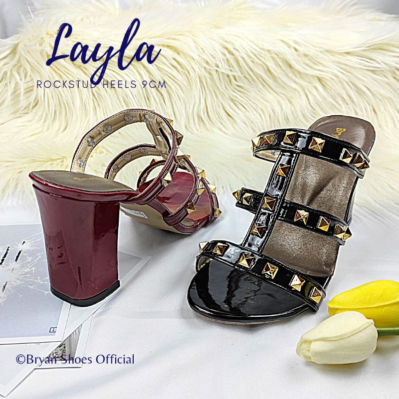 Bryan Layla Heels Rockstude 5cm 9cm Hak Tahu Glossy Pesta 36-40 41 42 43 Jumbo Bigsize Oversize