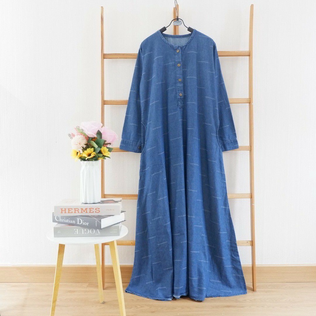 Gamis Kaftan Denim Jeans Import Premium Biru Denim