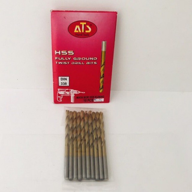 Mata Bor Besi ATS 3,5mm Kuning - HSS TiN Coated Fully Ground Twist Drill Bits 3.5 3,5 mm