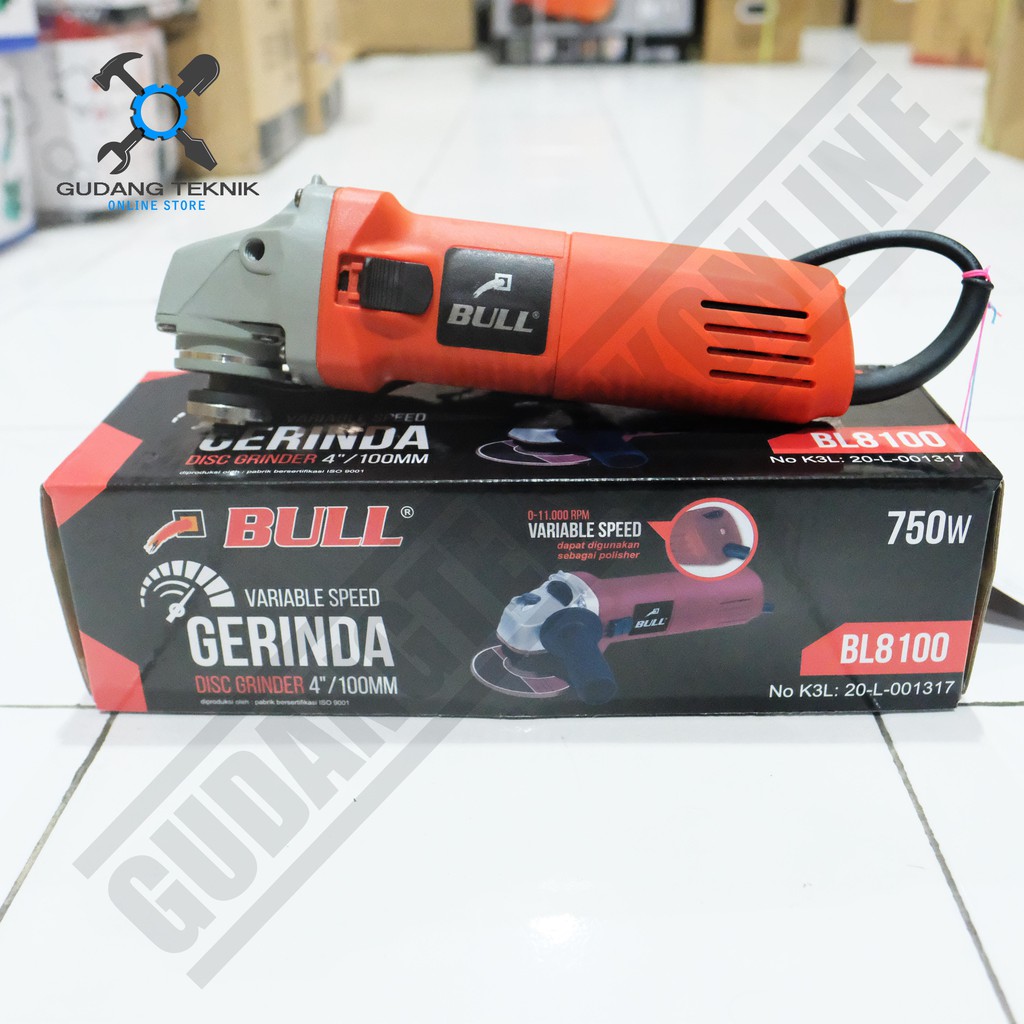 Bull BL 8100 / Mesin Gerinda Tangan 4&quot; Bull BL8100 VS Variable Speed - Angle Grinder Bull 8100