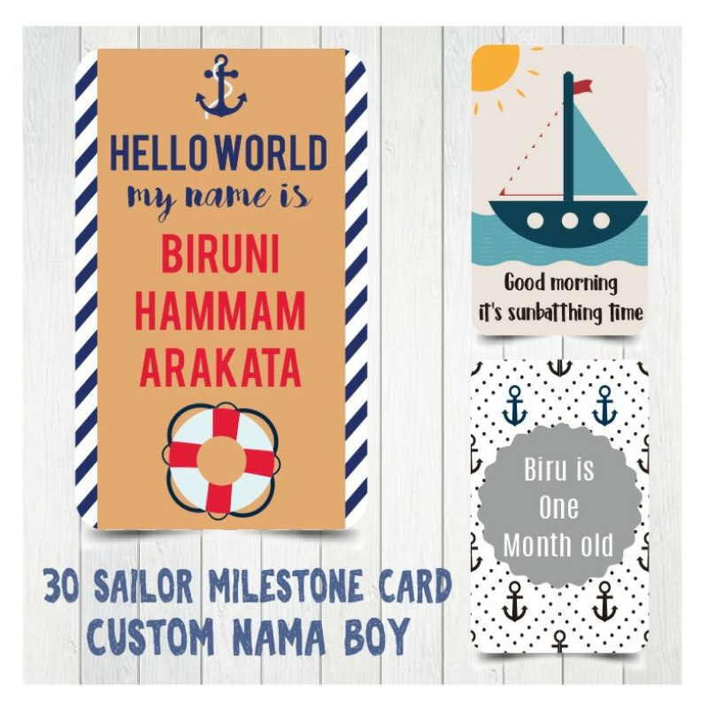 

FREE NAMA 30 KARTU Milestone card SAILOR BOY/GIRL