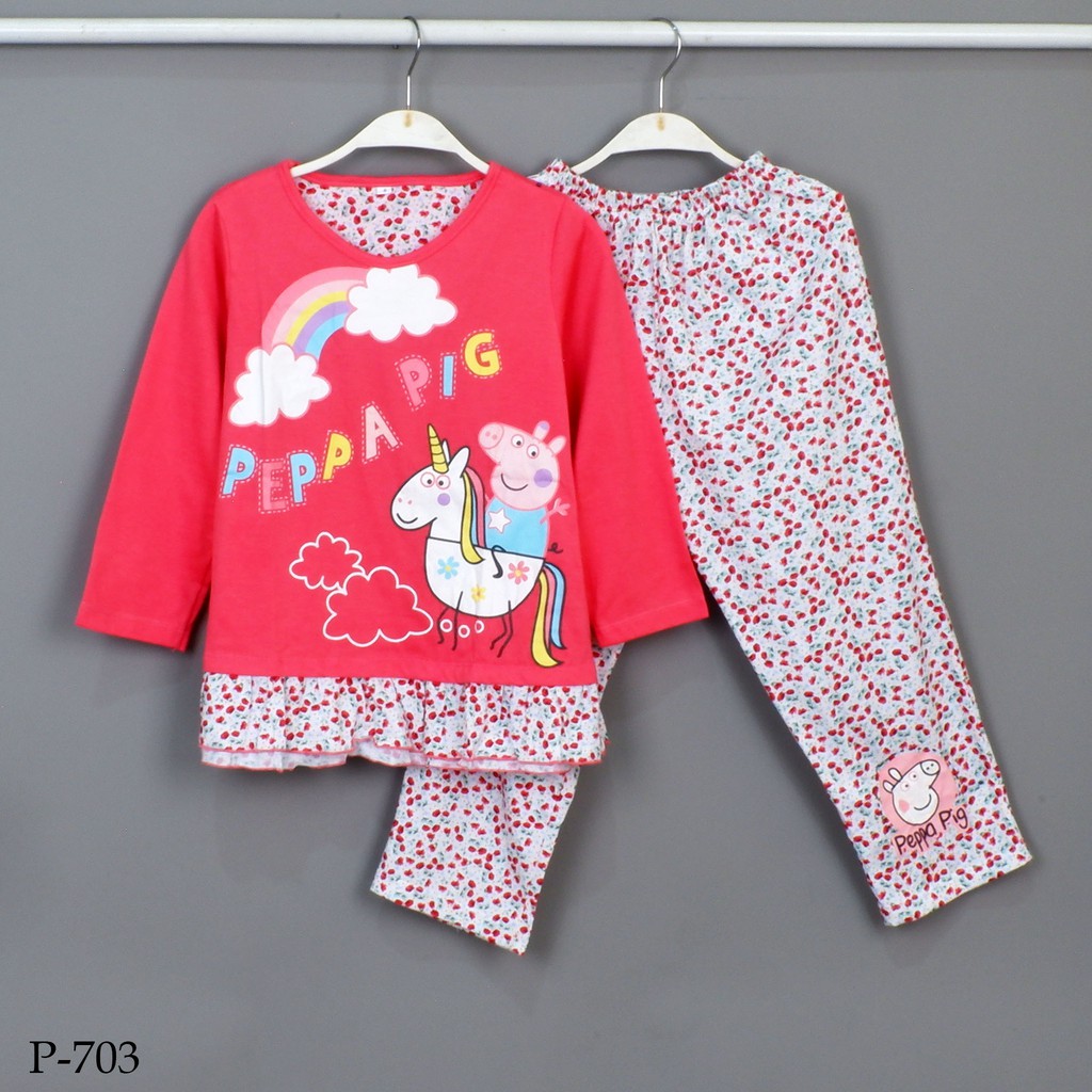 Baju Tidur Anak Perempuan Setelan Panjang Panjang Peppa Pig P-703 / PTP size 2-4-6