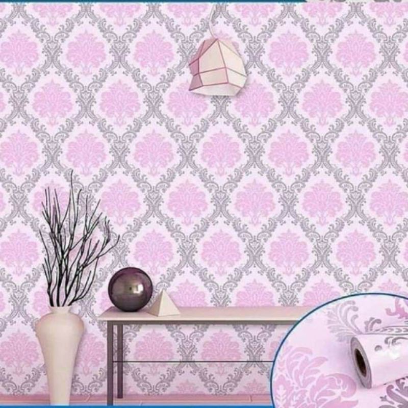 Wallpaper Sticker Dinding Motif Batik Pink 9sd10mx45cm