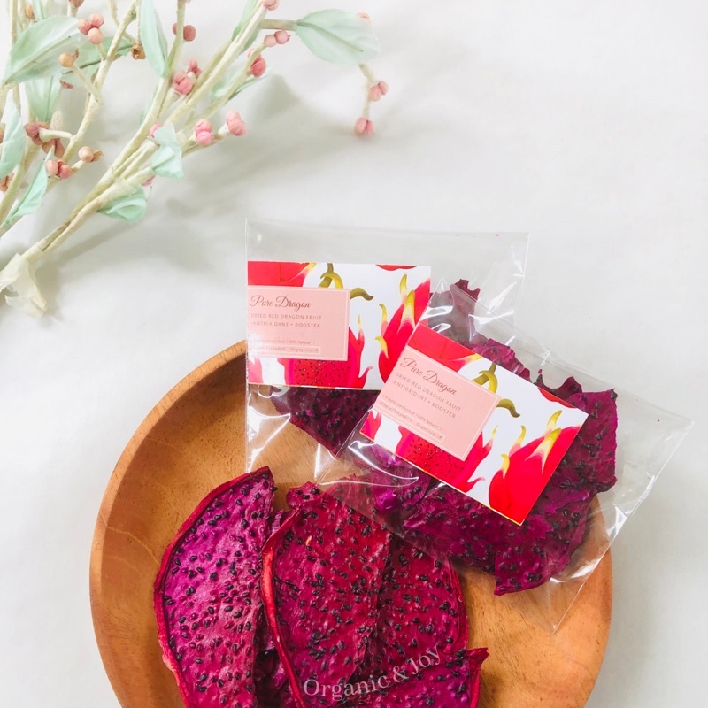 Organic&amp;Joy• Dried Red Dragon Fruit/Buah Naga Kering (tanpa gula,snack sehat,camilan anak)