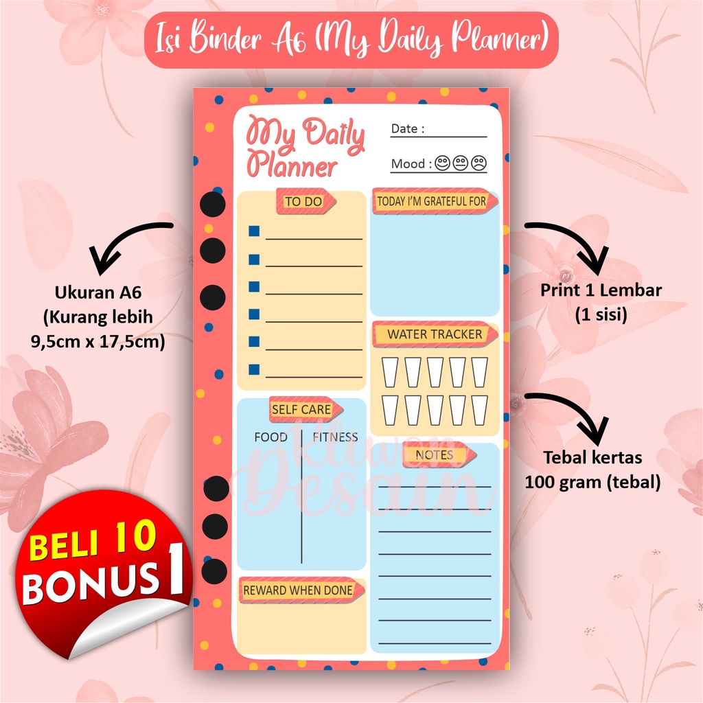 

isi kertas binder a6 ring 6 my daily planner