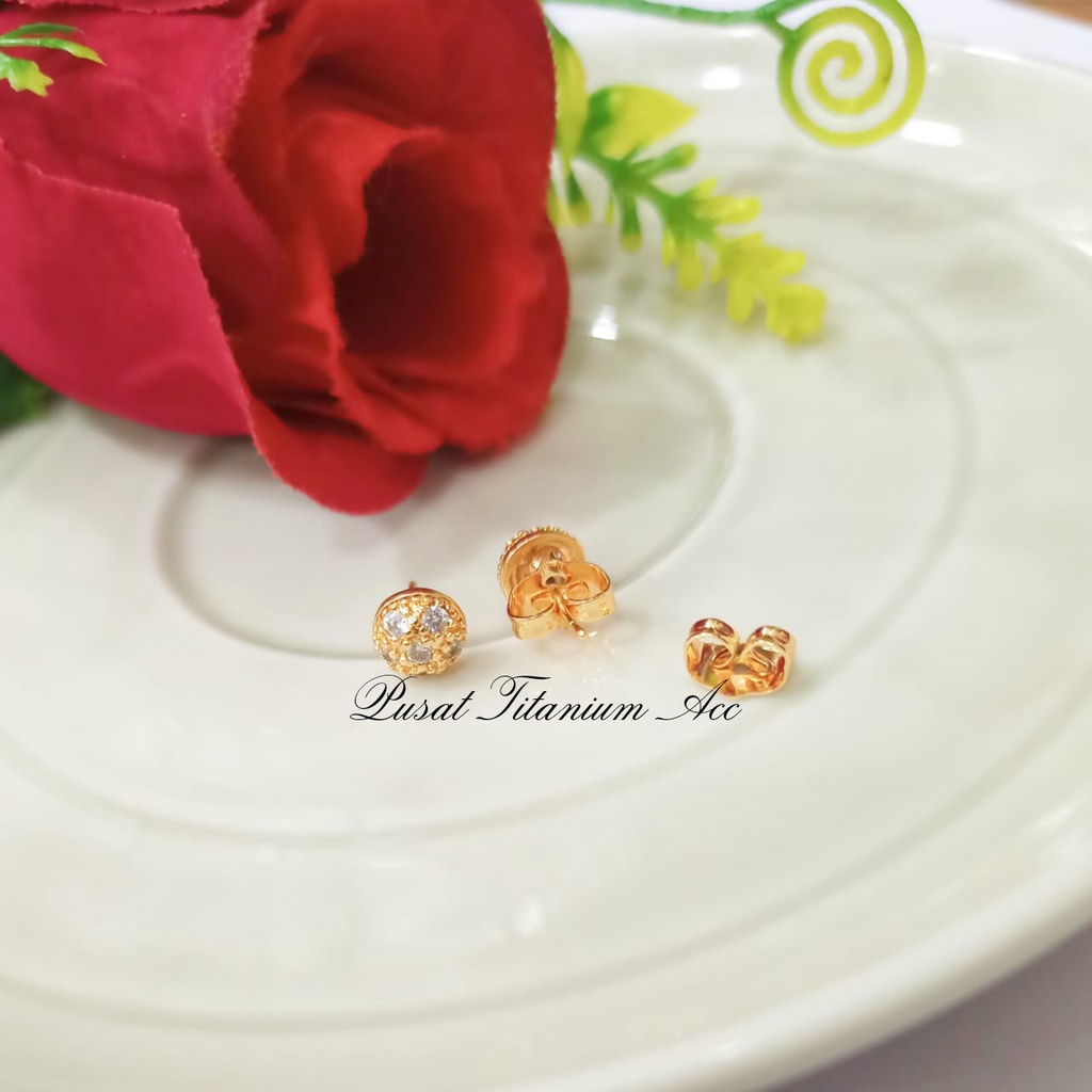 ANTING TITANIUM TUSUK DESAIN PERMATA BOLA ELEGAN PERHIASAN KOREA ANTI KARAT/ANTI LUNTUR-1