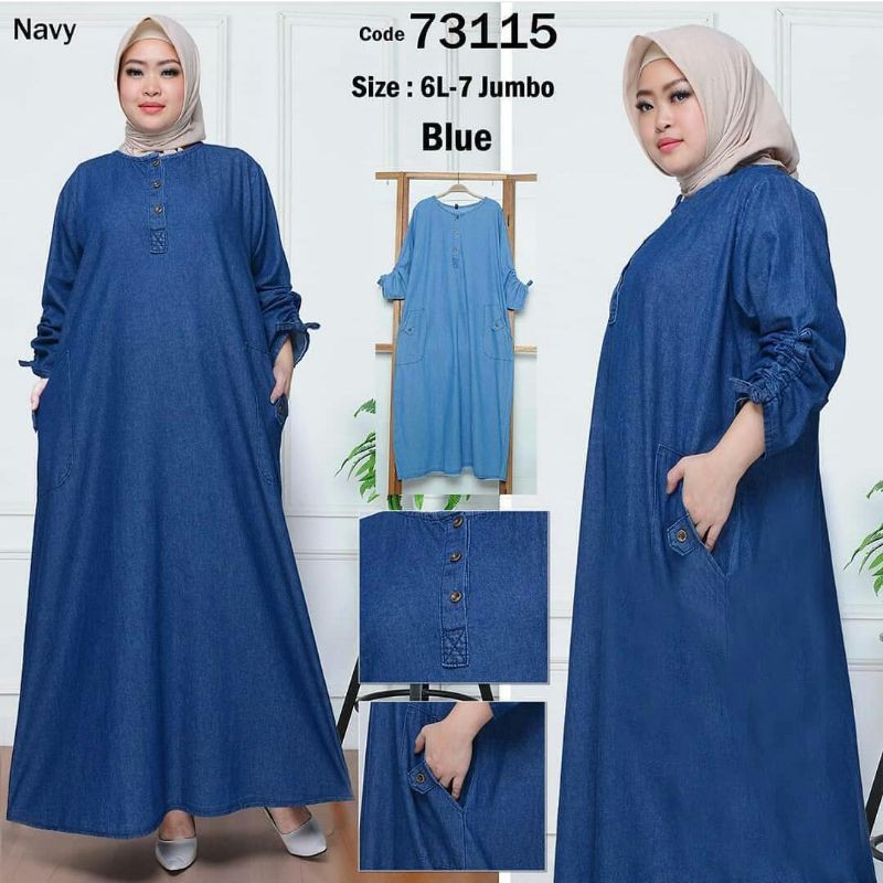 GAMIS JEANS JUMBO + KANTONG HIDUP / GAMIS DENIM SUPER JUMBO / GAMIS MUSLIM