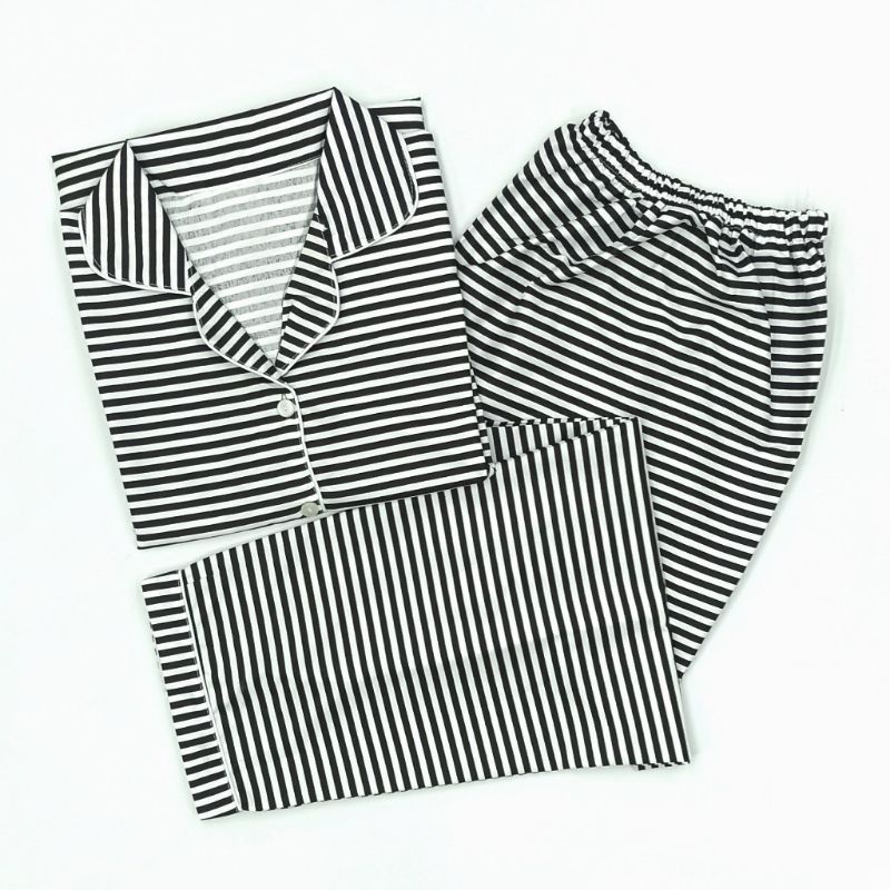Baju Tidur Wanita / Piyama Wanita Tie Dye Set Motif Kekinian-Stripe Black