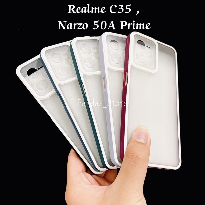 Pro Hybird Realme C35 , Narzo 50A Prime Softcase Halus dan Elegan / Pinggiran Garis Putih Keren (Pandas)